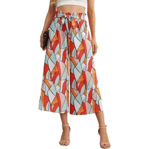 imageIWOLLENCE Women Flowy Loose Wide Leg Pant Summer Beach Casual Trousers high Waist Adjustable Knot Business Work Casual PantsColorful Geometry 02