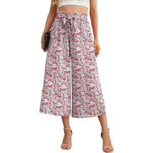 imageIWOLLENCE Women Flowy Loose Wide Leg Pant Summer Beach Casual Trousers high Waist Adjustable Knot Business Work Casual PantsGray Ishitake