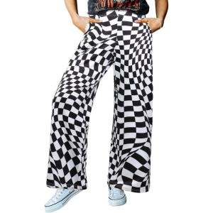 imageIWOLLENCE Womens Casual Loose Checkered Wide Leg Pants High Waist Straight Lounge Y2K Gingham Trousers SummerBpblack White Twisted