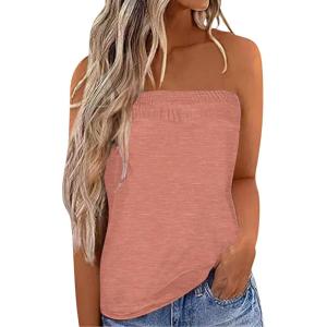 imageIWOLLENCE Womens Floral Tube Tops Casual Summer Backless Strapless Top Sleeveless Bandeau Tanks ShirtC Coral