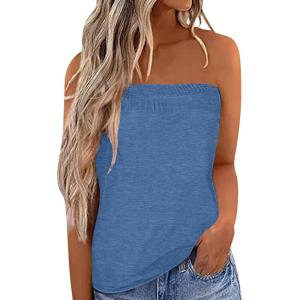 imageIWOLLENCE Womens Floral Tube Tops Casual Summer Backless Strapless Top Sleeveless Bandeau Tanks ShirtC Dark Blue