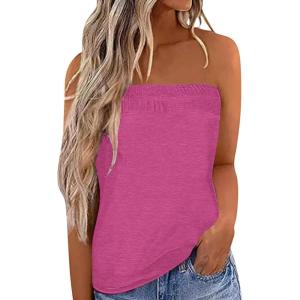 imageIWOLLENCE Womens Floral Tube Tops Casual Summer Backless Strapless Top Sleeveless Bandeau Tanks ShirtC Hot Pink