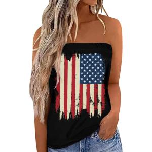 imageIWOLLENCE Womens Floral Tube Tops Casual Summer Backless Strapless Top Sleeveless Bandeau Tanks ShirtFlag3 Black