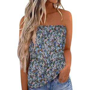 imageIWOLLENCE Womens Floral Tube Tops Casual Summer Backless Strapless Top Sleeveless Bandeau Tanks ShirtFp Black Anemone