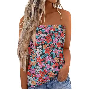 imageIWOLLENCE Womens Floral Tube Tops Casual Summer Backless Strapless Top Sleeveless Bandeau Tanks ShirtFp Black Daffodil