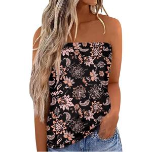 imageIWOLLENCE Womens Floral Tube Tops Casual Summer Backless Strapless Top Sleeveless Bandeau Tanks ShirtFp Black Ethnic Flower