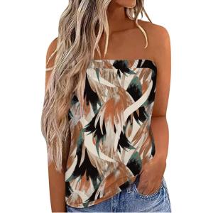 imageIWOLLENCE Womens Floral Tube Tops Casual Summer Backless Strapless Top Sleeveless Bandeau Tanks ShirtFp Skin Yellow Brush