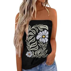imageIWOLLENCE Womens Floral Tube Tops Casual Summer Backless Strapless Top Sleeveless Bandeau Tanks ShirtFp2 Black Floral
