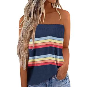 imageIWOLLENCE Womens Floral Tube Tops Casual Summer Backless Strapless Top Sleeveless Bandeau Tanks ShirtFp2 Navy Rainbow