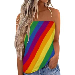 imageIWOLLENCE Womens Floral Tube Tops Casual Summer Backless Strapless Top Sleeveless Bandeau Tanks ShirtRb Striped