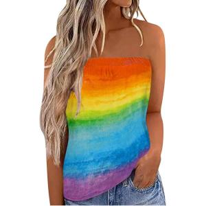 imageIWOLLENCE Womens Floral Tube Tops Casual Summer Backless Strapless Top Sleeveless Bandeau Tanks ShirtRb Tie Dye