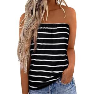 imageIWOLLENCE Womens Floral Tube Tops Casual Summer Backless Strapless Top Sleeveless Bandeau Tanks ShirtStripe Black