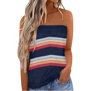 imageIWOLLENCE Womens Floral Tube Tops Casual Summer Backless Strapless Top Sleeveless Bandeau Tanks ShirtStripe Navy Rainbow