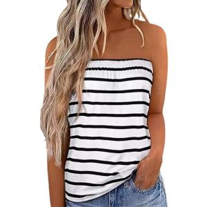 imageIWOLLENCE Womens Floral Tube Tops Casual Summer Backless Strapless Top Sleeveless Bandeau Tanks ShirtStripe White