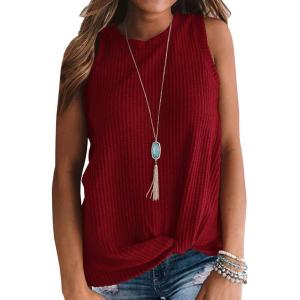 imageIWOLLENCE Womens Waffle Knit Tank Tops Casual Blouse Sleeveless Cute Twist Knot TunicC Red