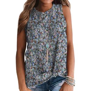 imageIWOLLENCE Womens Waffle Knit Tank Tops Casual Blouse Sleeveless Cute Twist Knot TunicFpblack Anemone