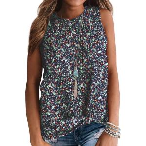 imageIWOLLENCE Womens Waffle Knit Tank Tops Casual Blouse Sleeveless Cute Twist Knot TunicFpnavy White Flower