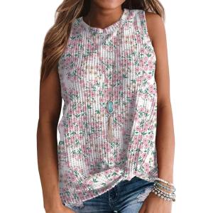 imageIWOLLENCE Womens Waffle Knit Tank Tops Casual Blouse Sleeveless Cute Twist Knot TunicFppink