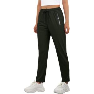 imageWomens Active Stretch Pants Quick Dry Breathable Athletic Trousers Comfy Fit Travel Hiking Pant Senior with Zipper PocketsCarmy Green