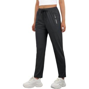 imageWomens Active Stretch Pants Quick Dry Breathable Athletic Trousers Comfy Fit Travel Hiking Pant Senior with Zipper PocketsCdark Grey