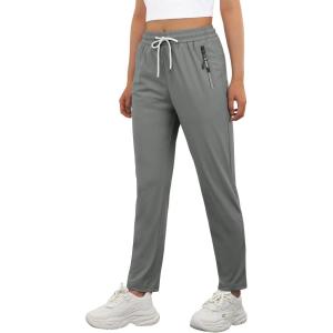imageWomens Active Stretch Pants Quick Dry Breathable Athletic Trousers Comfy Fit Travel Hiking Pant Senior with Zipper PocketsClight Grey