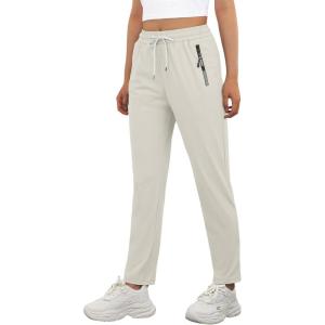 imageWomens Active Stretch Pants Quick Dry Breathable Athletic Trousers Comfy Fit Travel Hiking Pant Senior with Zipper PocketsClight Khaki
