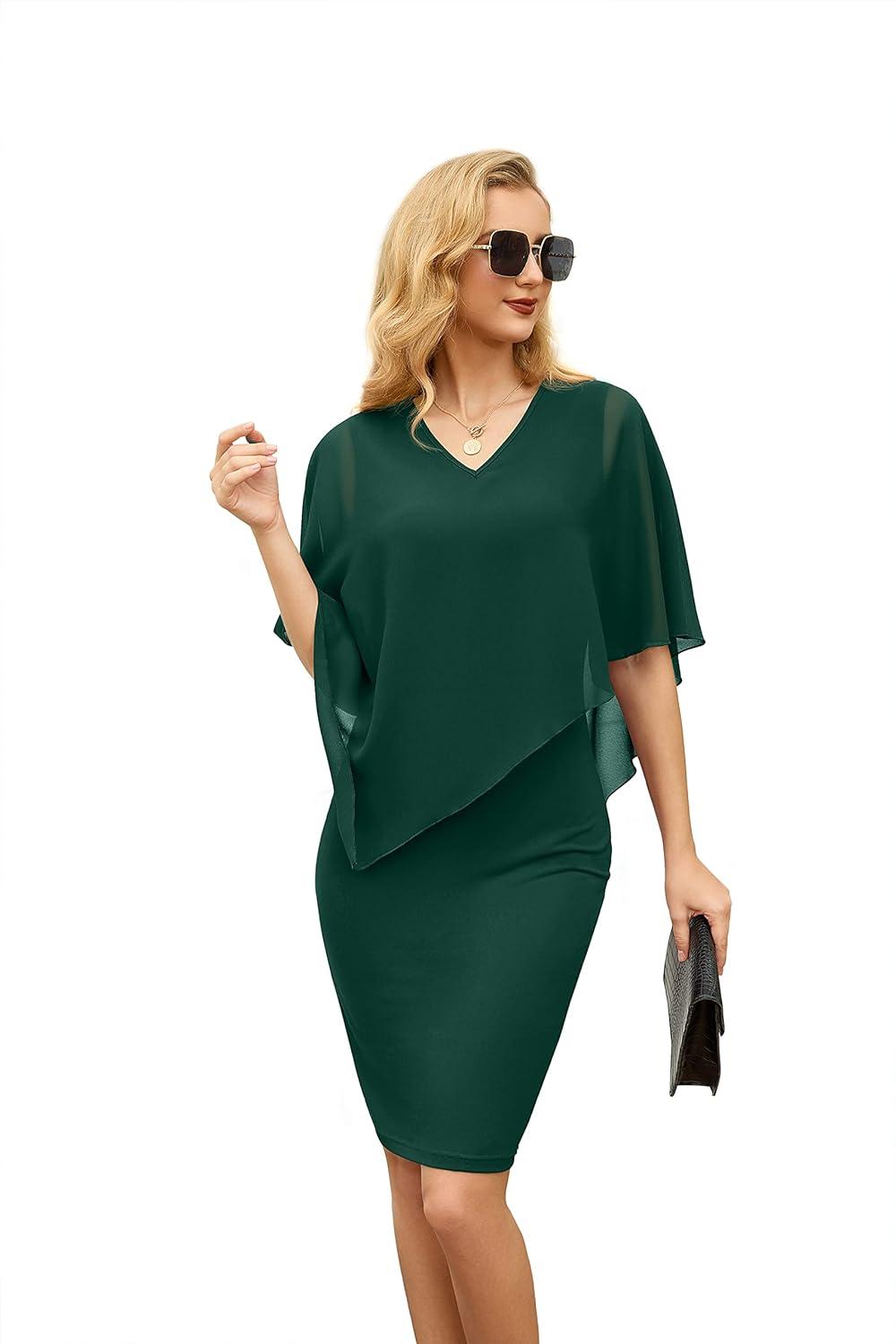 imageIWOLLENCE Summer Women Wedding Cocktail Casual Knee Length Formal Elegant Dress02 Dark Green