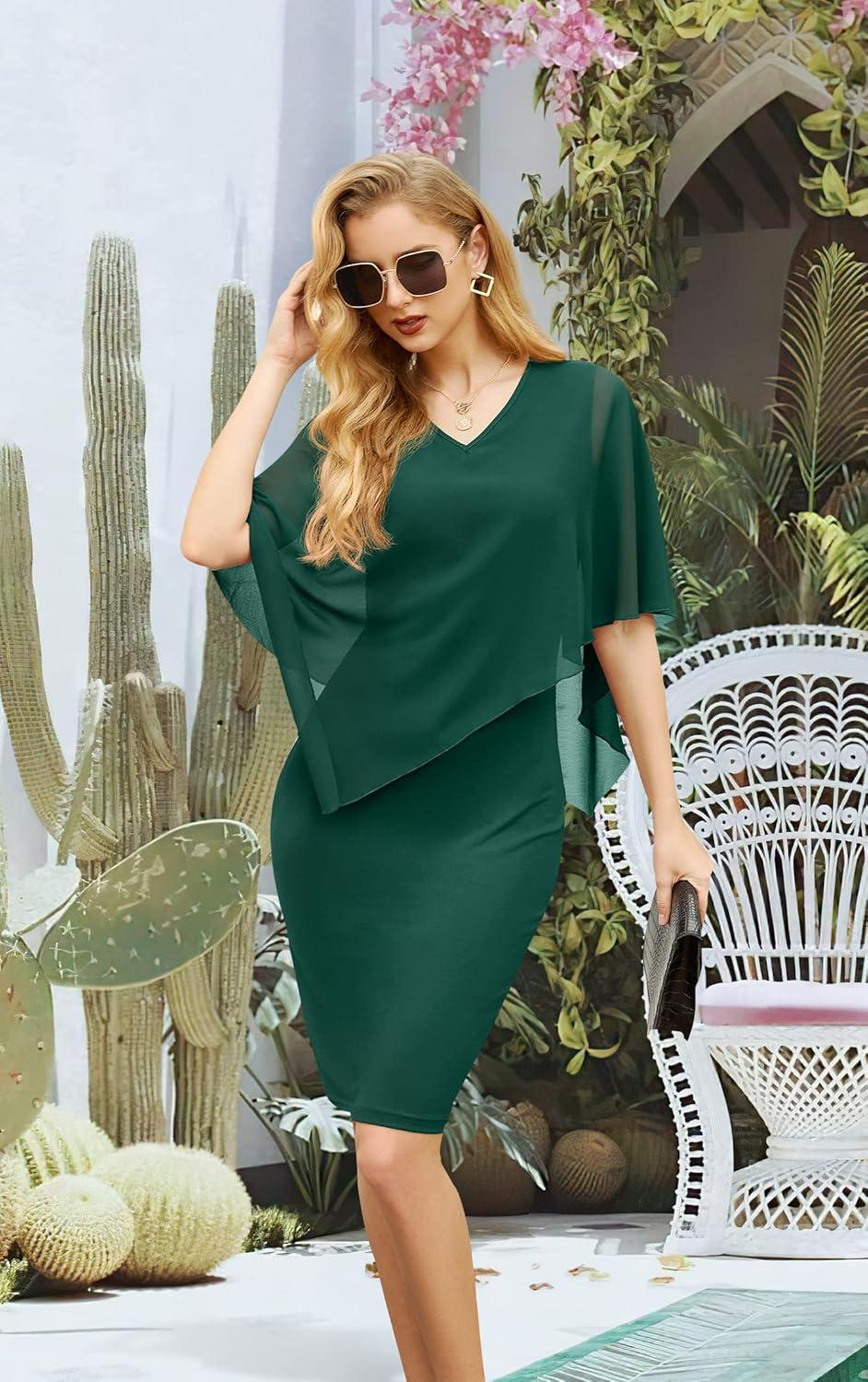 imageIWOLLENCE Summer Women Wedding Cocktail Casual Knee Length Formal Elegant Dress02 Dark Green