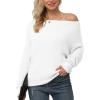 imageIWOLLENCE Off The Shoulder Sweaters for Women Waffle Knit Batwing Long Sleeve Loose Pullover Sweater02 White