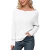imageIWOLLENCE Off The Shoulder Sweaters for Women Waffle Knit Batwing Long Sleeve Loose Pullover Sweater02 White