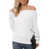 imageIWOLLENCE Off The Shoulder Sweaters for Women Waffle Knit Batwing Long Sleeve Loose Pullover Sweater02 White