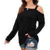 imageIWOLLENCE Womens Cold Shoulder Tops Long Sleeve Shirts Blouse Waffle Knit Tunic Casual Tops Loose Fit01 Black