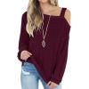 imageIWOLLENCE Womens Cold Shoulder Tops Long Sleeve Shirts Blouse Waffle Knit Tunic Casual Tops Loose Fit02 Wine Red