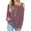 imageIWOLLENCE Womens Cold Shoulder Tops Long Sleeve Shirts Blouse Waffle Knit Tunic Casual Tops Loose Fit03 Rust Red