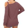 imageIWOLLENCE Womens Cold Shoulder Tops Long Sleeve Shirts Blouse Waffle Knit Tunic Casual Tops Loose Fit03 Rust Red