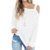 imageIWOLLENCE Womens Cold Shoulder Tops Long Sleeve Shirts Blouse Waffle Knit Tunic Casual Tops Loose Fit05 White