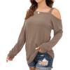imageIWOLLENCE Womens Cold Shoulder Tops Long Sleeve Shirts Blouse Waffle Knit Tunic Casual Tops Loose Fit06 Khaki