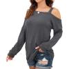 imageIWOLLENCE Womens Cold Shoulder Tops Long Sleeve Shirts Blouse Waffle Knit Tunic Casual Tops Loose Fit08 Dark Gray
