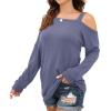 imageIWOLLENCE Womens Cold Shoulder Tops Long Sleeve Shirts Blouse Waffle Knit Tunic Casual Tops Loose Fit09 Purple Gray