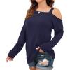 imageIWOLLENCE Womens Cold Shoulder Tops Long Sleeve Shirts Blouse Waffle Knit Tunic Casual Tops Loose Fit10 Navy Blue