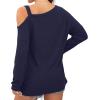 imageIWOLLENCE Womens Cold Shoulder Tops Long Sleeve Shirts Blouse Waffle Knit Tunic Casual Tops Loose Fit10 Navy Blue