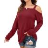 imageIWOLLENCE Womens Cold Shoulder Tops Long Sleeve Shirts Blouse Waffle Knit Tunic Casual Tops Loose Fit12 Red