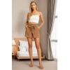 imageIWOLLENCE Womens Shorts with Pockets Summer Casual Shorts for Women Waist Casual Lightweight Adjustable Tie Knot Loose29light Brown