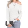 imageIWOLLENCE Off The Shoulder Sweaters for Women Waffle Knit Batwing Long Sleeve Loose Pullover Sweater02 White