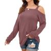 imageIWOLLENCE Womens Cold Shoulder Tops Long Sleeve Shirts Blouse Waffle Knit Tunic Casual Tops Loose Fit03 Rust Red