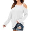 imageIWOLLENCE Womens Cold Shoulder Tops Long Sleeve Shirts Blouse Waffle Knit Tunic Casual Tops Loose Fit05 White