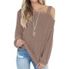 imageIWOLLENCE Womens Cold Shoulder Tops Long Sleeve Shirts Blouse Waffle Knit Tunic Casual Tops Loose Fit06 Khaki