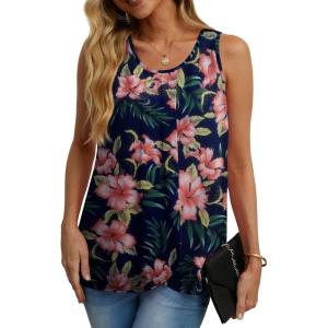 imageIWOLLENCE Womens Summer Tank Tops Sleeveless Chiffon Double Layers Blouse Loose Round Neck Casual Shirts48 Blue Balsamine