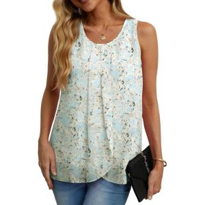 imageIWOLLENCE Womens Summer Tank Tops Sleeveless Chiffon Double Layers Blouse Loose Round Neck Casual Shirts49 White Dream Point