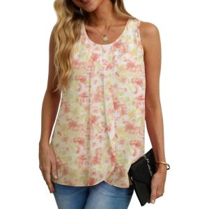 imageIWOLLENCE Womens Summer Tank Tops Sleeveless Chiffon Double Layers Blouse Loose Round Neck Casual Shirts50 White Sakura